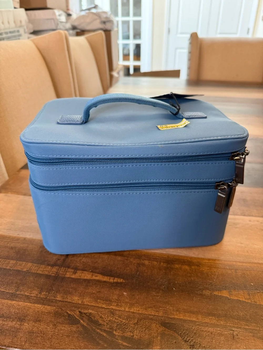 Open Story Blue Makeup Case Organizer, Zipper Handle Pockets, 10x7x6.5